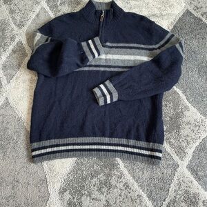 Men's Navy and Gray Zip-Up Sweater